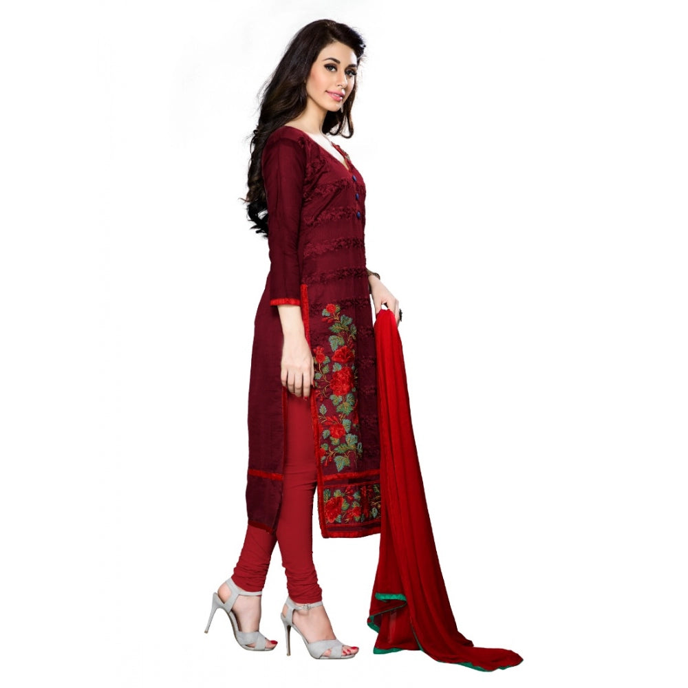 Amfyn Women's Cotton Unstitched Salwar Suit-Material With Dupatta (Dark Maroon,2.3 Mtrs)