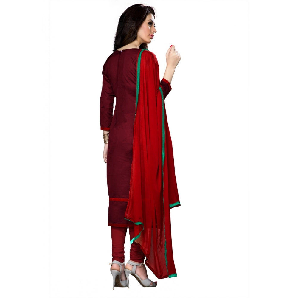 Amfyn Women's Cotton Unstitched Salwar Suit-Material With Dupatta (Dark Maroon,2.3 Mtrs)