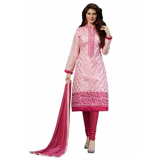 Amfyn Women's Chanderi Unstitched Salwar Suit-Material With Dupatta (Pink,2 Mtrs)