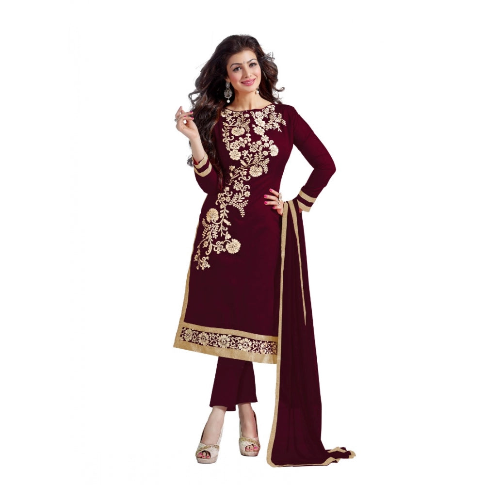 Amfyn Women's Chanderi Unstitched Salwar Suit-Material With Dupatta (Brown,2 Mtrs)