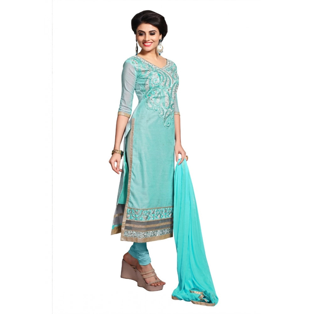 Amfyn Women's Chanderi Unstitched Salwar Suit-Material With Dupatta (Light Sea Green,2.3 Mtrs)