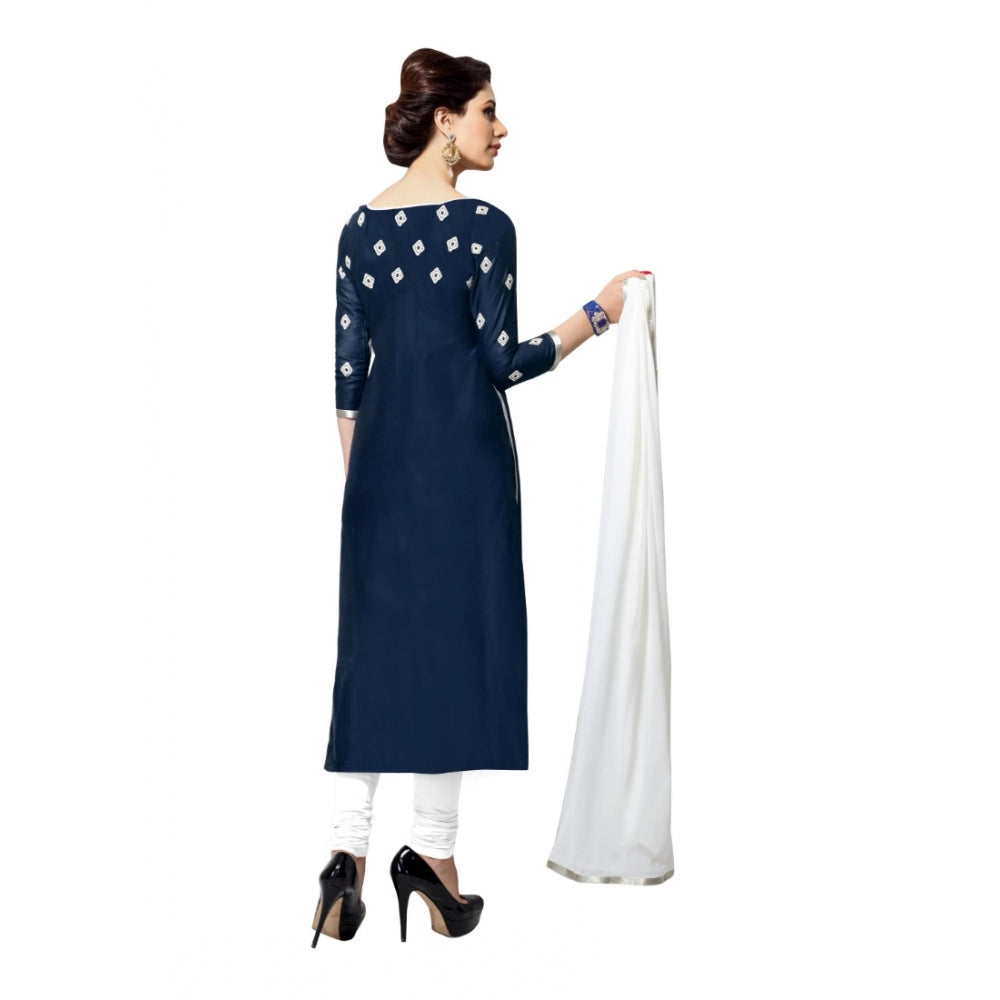 Amfyn Women's Cotton Unstitched Salwar Suit-Material With Dupatta (Navy Blue,2.2 Mtrs)