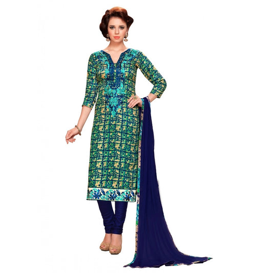 Amfyn Women's Glaze Cotton Unstitched Salwar Suit-Material With Dupatta (Blue &amp; Green,2.3 Mtrs)