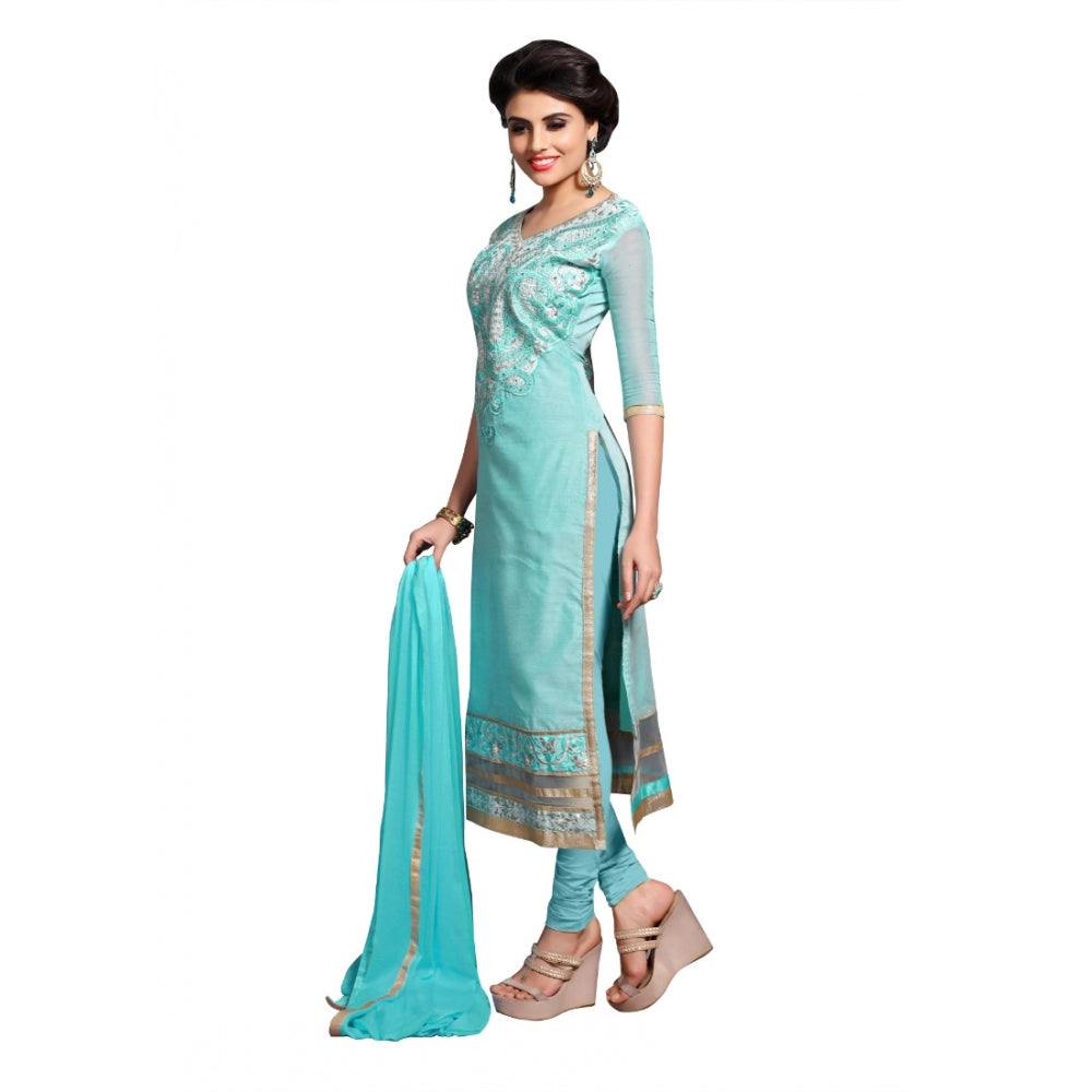 Amfyn Women's Chanderi Unstitched Salwar Suit-Material With Dupatta (Light Sea Green,2.3 Mtrs)