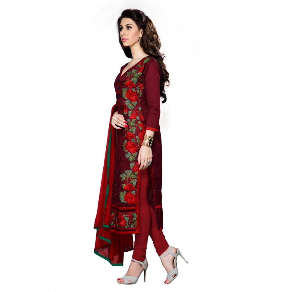 Amfyn Women's Cotton Unstitched Salwar Suit-Material With Dupatta (Dark Maroon,2.3 Mtrs)