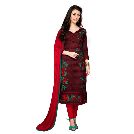 Amfyn Women's Cotton Unstitched Salwar Suit-Material With Dupatta (Dark Maroon,2.3 Mtrs)