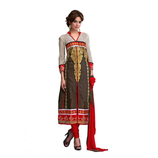 Amfyn Women's Glaze Cotton Unstitched Salwar Suit-Material With Dupatta (Brown,2.2 Mtrs)