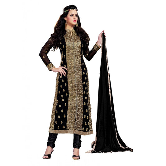 Amfyn Women's Georgette Unstitched Salwar Suit-Material With Dupatta (Black,2 Mtrs)