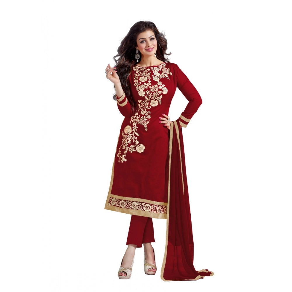 Amfyn Women's Chanderi Unstitched Salwar Suit-Material With Dupatta (Maroon,2 Mtrs)