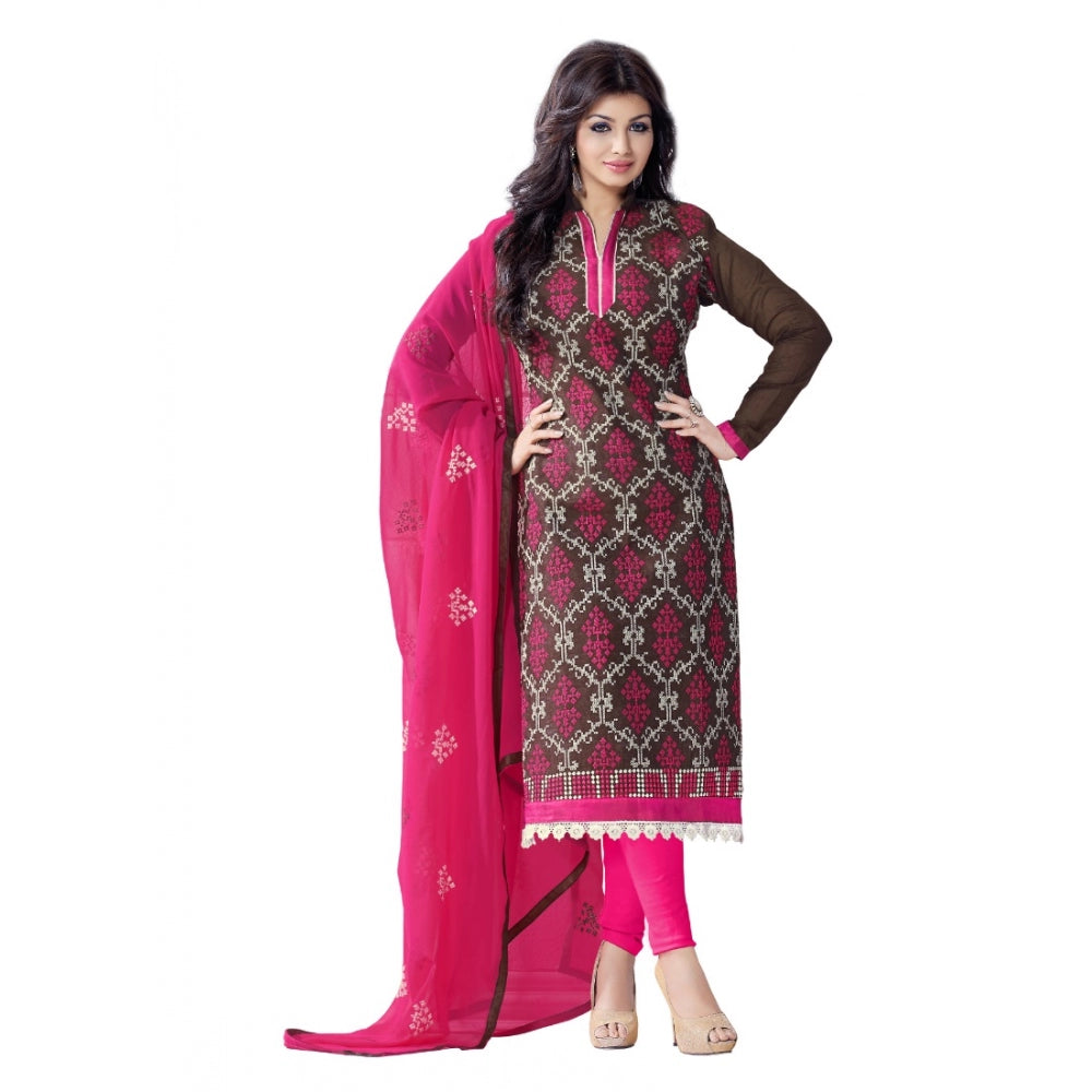 Amfyn Women's Chanderi Unstitched Salwar Suit-Material With Dupatta (Brown,2.2 Mtrs)