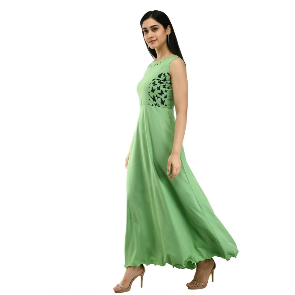 Amfyn Women's Crepe Solid Sleeveless Full Length Gown(Green)