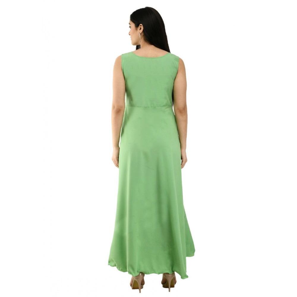 Amfyn Women's Crepe Solid Sleeveless Full Length Gown(Green)