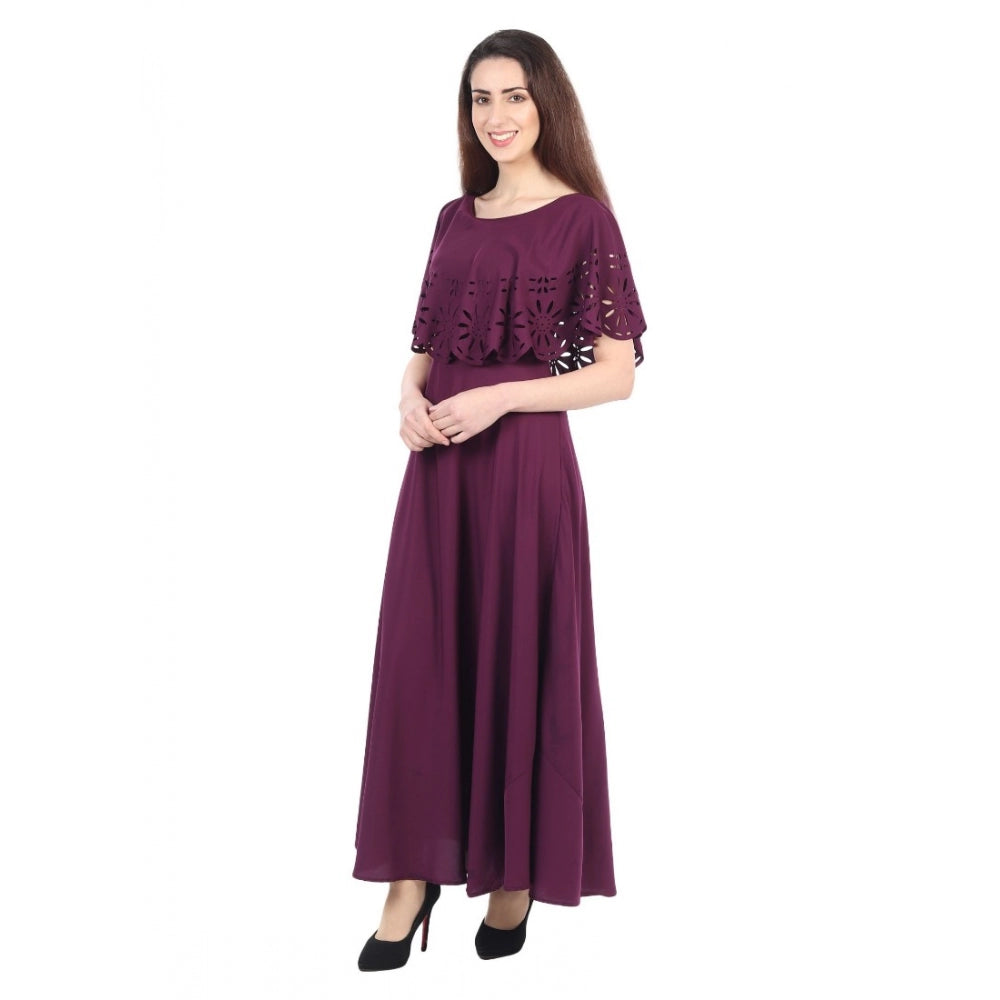 Amfyn Women's Crepe Solid Sleeveless Full Length Gown(Maroon)