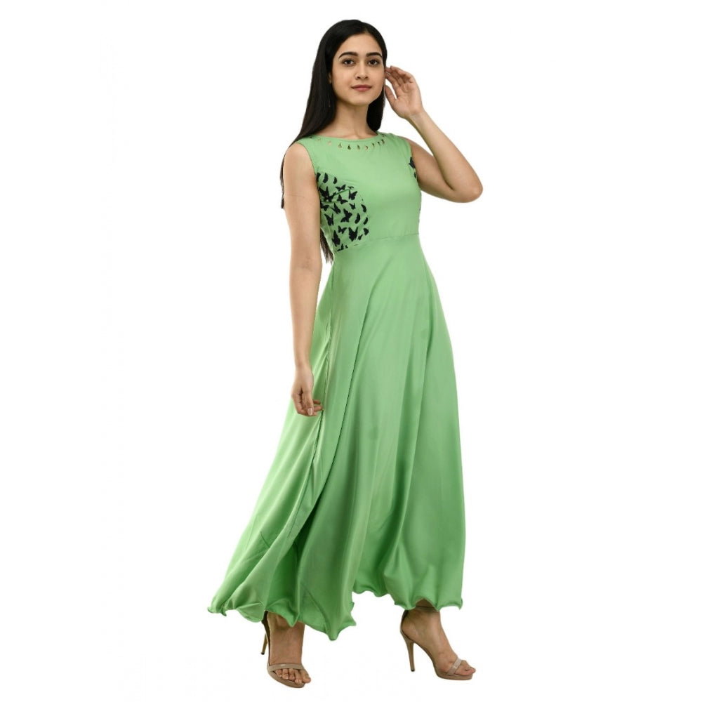 Amfyn Women's Crepe Solid Sleeveless Full Length Gown(Green)