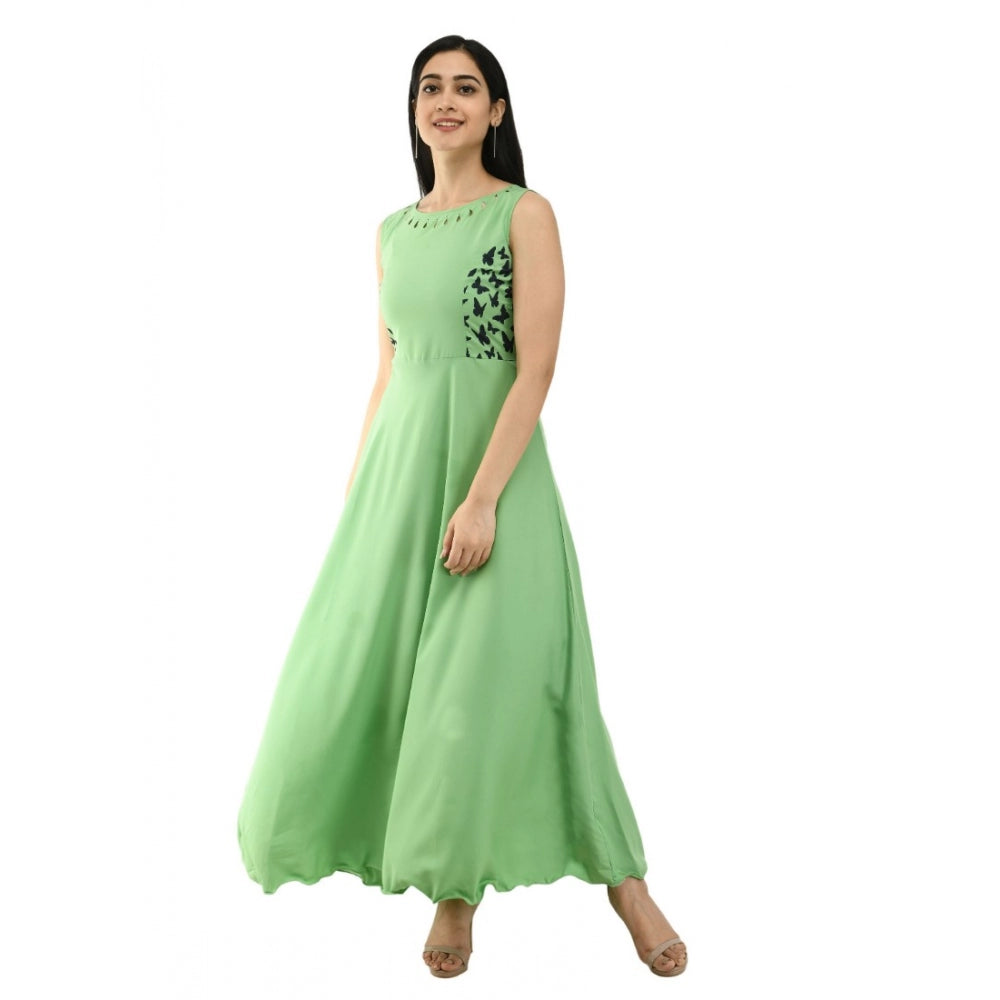 Amfyn Women's Crepe Solid Sleeveless Full Length Gown(Green)