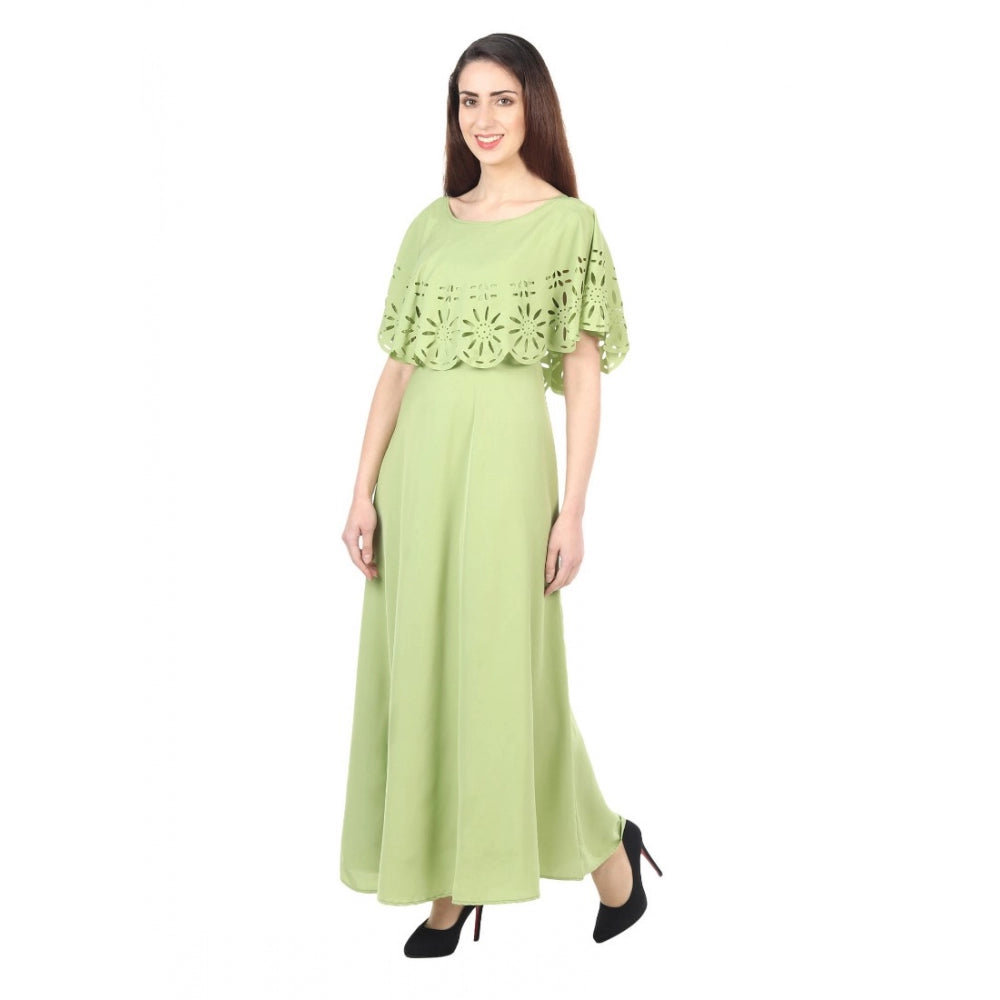 Amfyn Women's Crepe Solid Sleeveless Full Length Gown(Light Green)