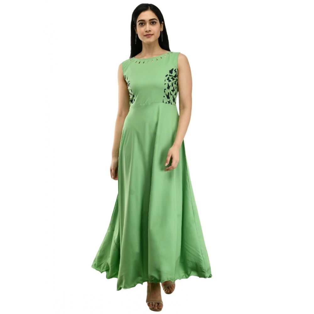 Amfyn Women's Crepe Solid Sleeveless Full Length Gown(Green)