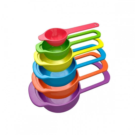 Amfyn Pack Of_2 Plastic Colorful Measuring Spoon Measuring Cup(6 Pcs Set) (Color: Assorted)