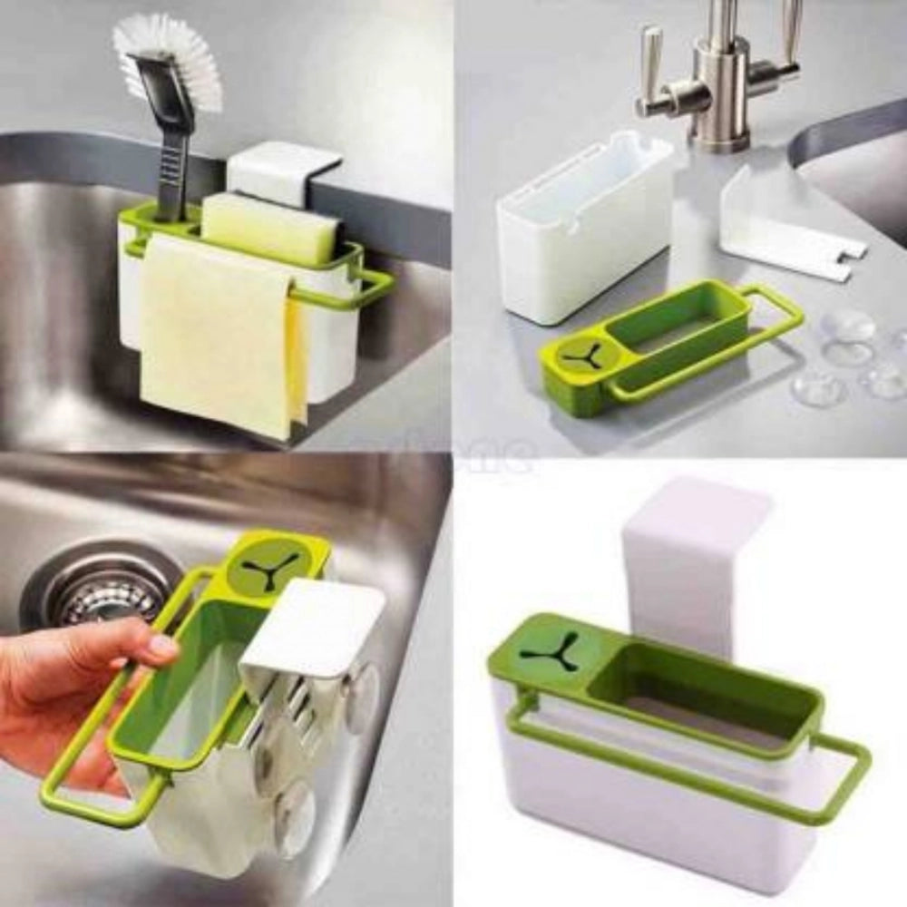 Amfyn Kitchen Self Draining Sink Tidy With Suction Cup Organizer Sponge (Color: Assorted)