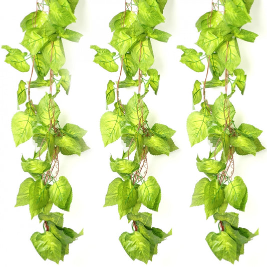 Amfyn Pack Of 5 Silk Polyester Artificial Money Plant Leaf Vine Hanging Garland Foliage Flowers Leaf Plants For Wall Decoration (Color: Green,Length: 15 Feet)