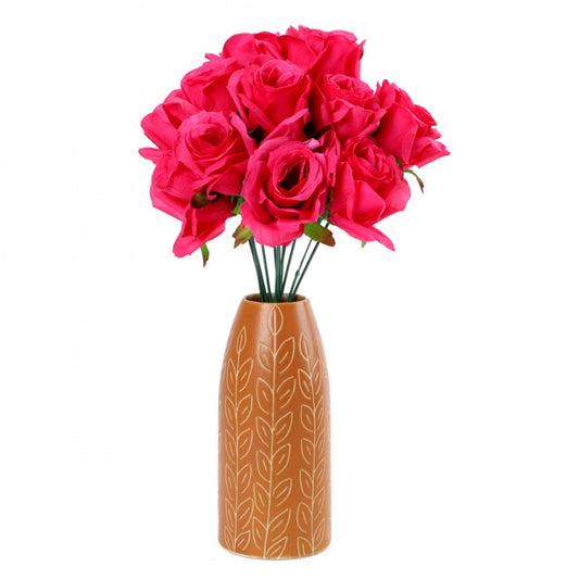 Amfyn Silk Polyester Artificial Rose Flowers Bunch Bouquet Of 12 Roses For Home Decoration (Color: Pink,Length: 17 Inches)