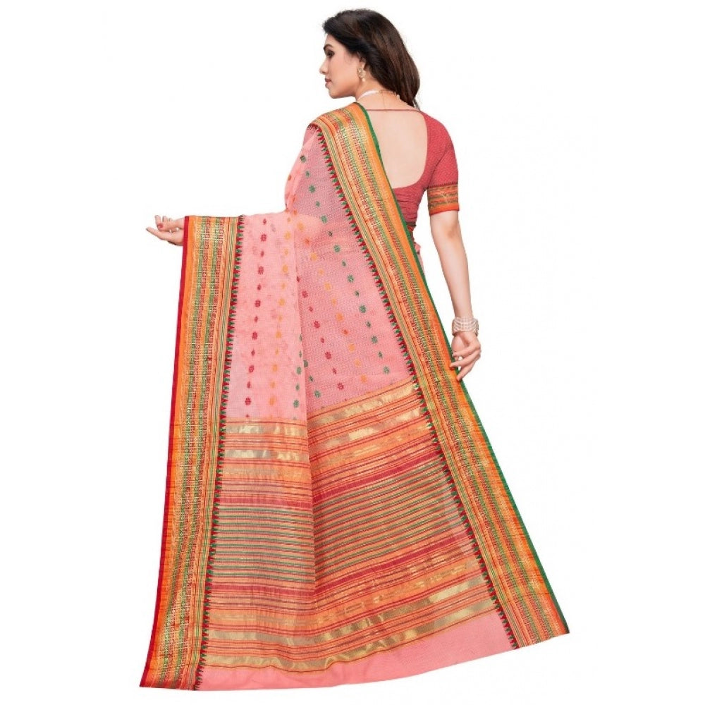 Amfyn Women's Kota Doria Cotton Woven Butta Saree With Blouse (Pink, 5-6 Mtrs)