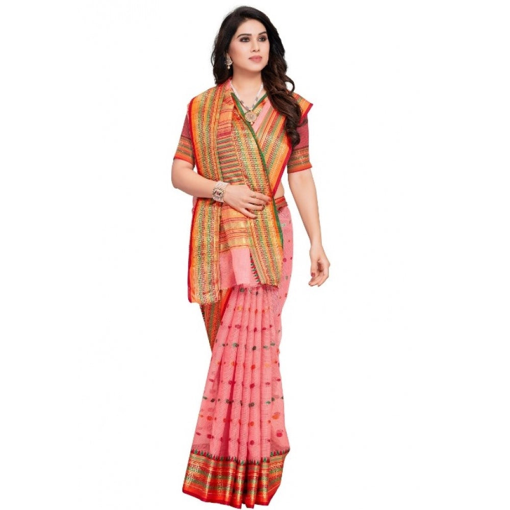 Amfyn Women's Kota Doria Cotton Woven Butta Saree With Blouse (Pink, 5-6 Mtrs)