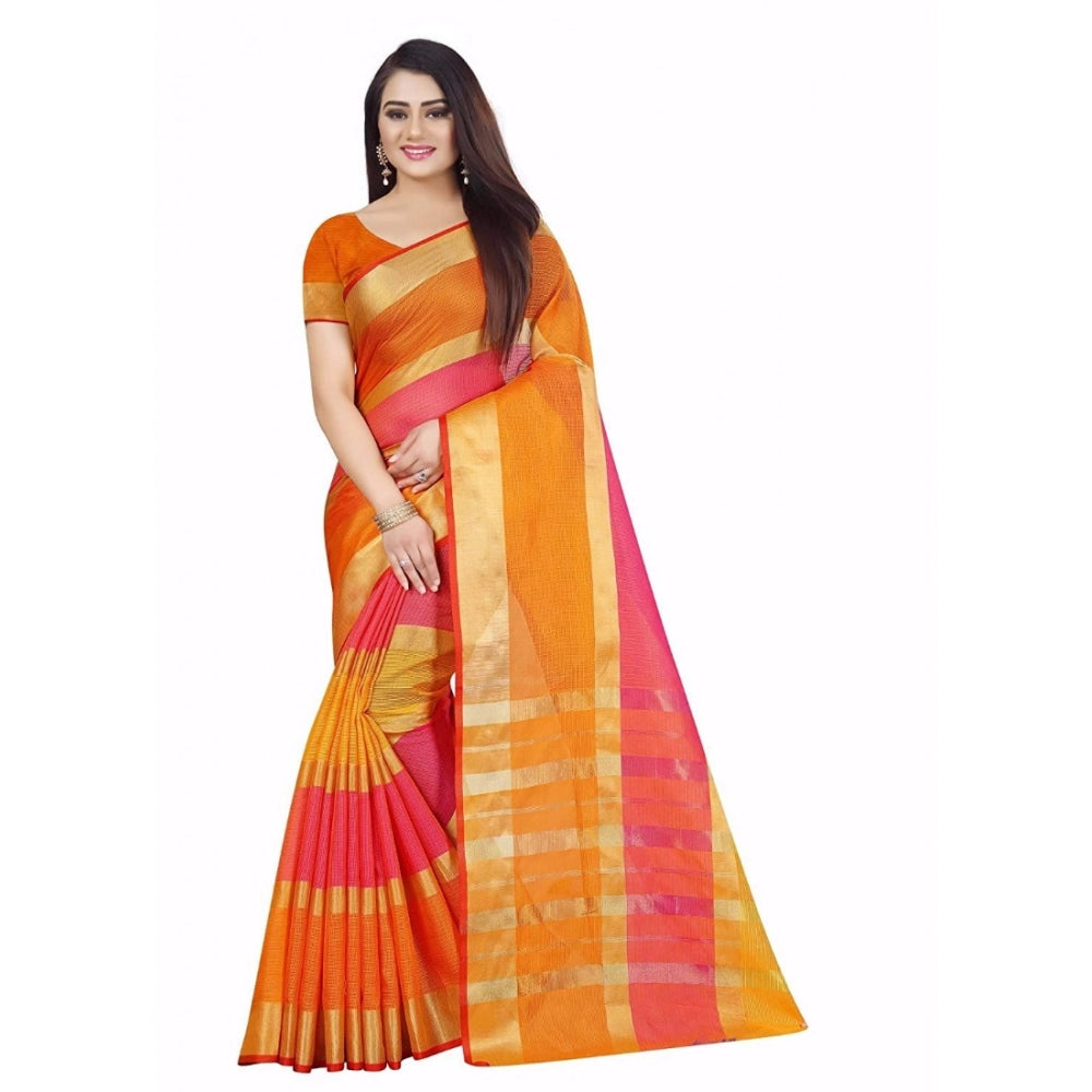 Amfyn Women's Kota Doria Cotton Plain Saree With Blouse (Multicolor, 5-6 Mtrs)