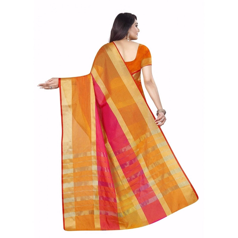 Amfyn Women's Kota Doria Cotton Plain Saree With Blouse (Multicolor, 5-6 Mtrs)