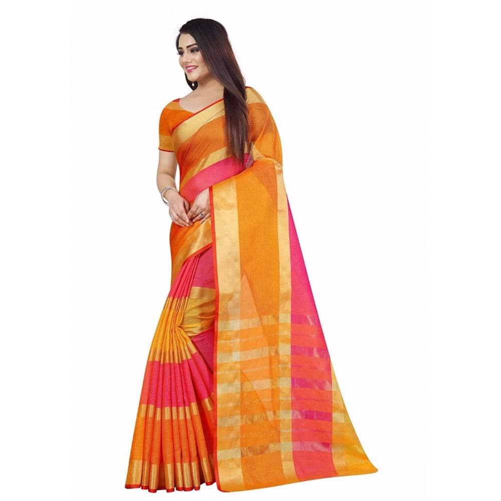 Amfyn Women's Kota Doria Cotton Plain Saree With Blouse (Multicolor, 5-6 Mtrs)