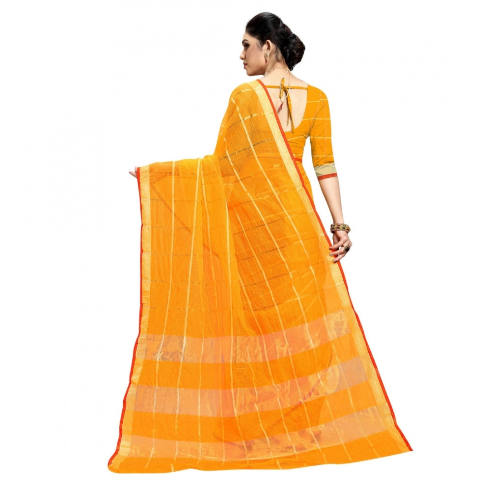 Fashion Women's Kota Doria Cotton Checkered Saree With Blouse (Yellow, 5-6 Mtrs)