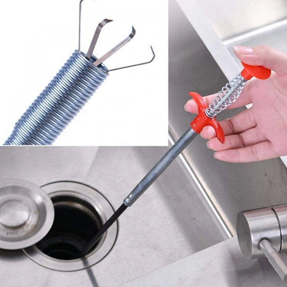 Amfyn Metal Wire Brush Hand Kitchen Sink Cleaning Hook Sewer Dredging Device Spring Pipe Hair Dredging Tool (Color: Assorted)