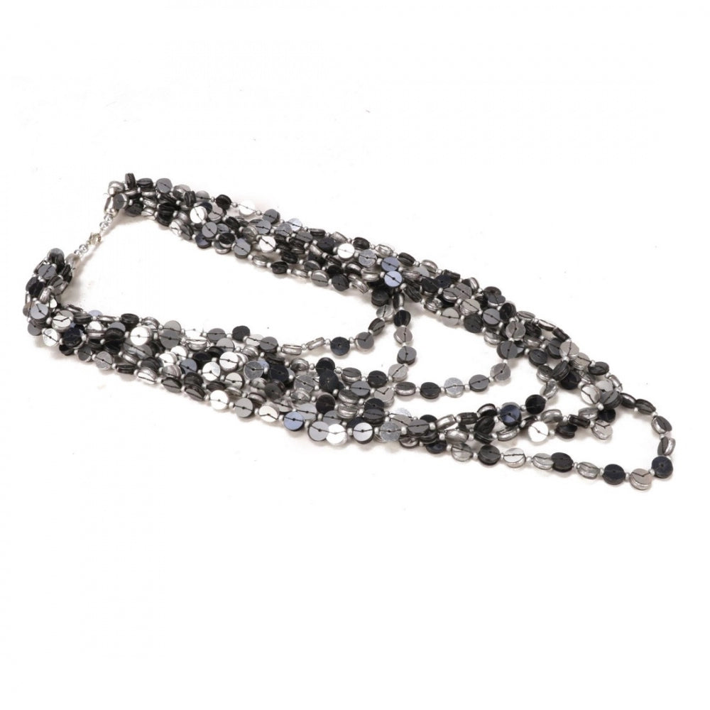 Fashion Jewellery Stylish Silver Black Beads Necklace (Color: Grey)