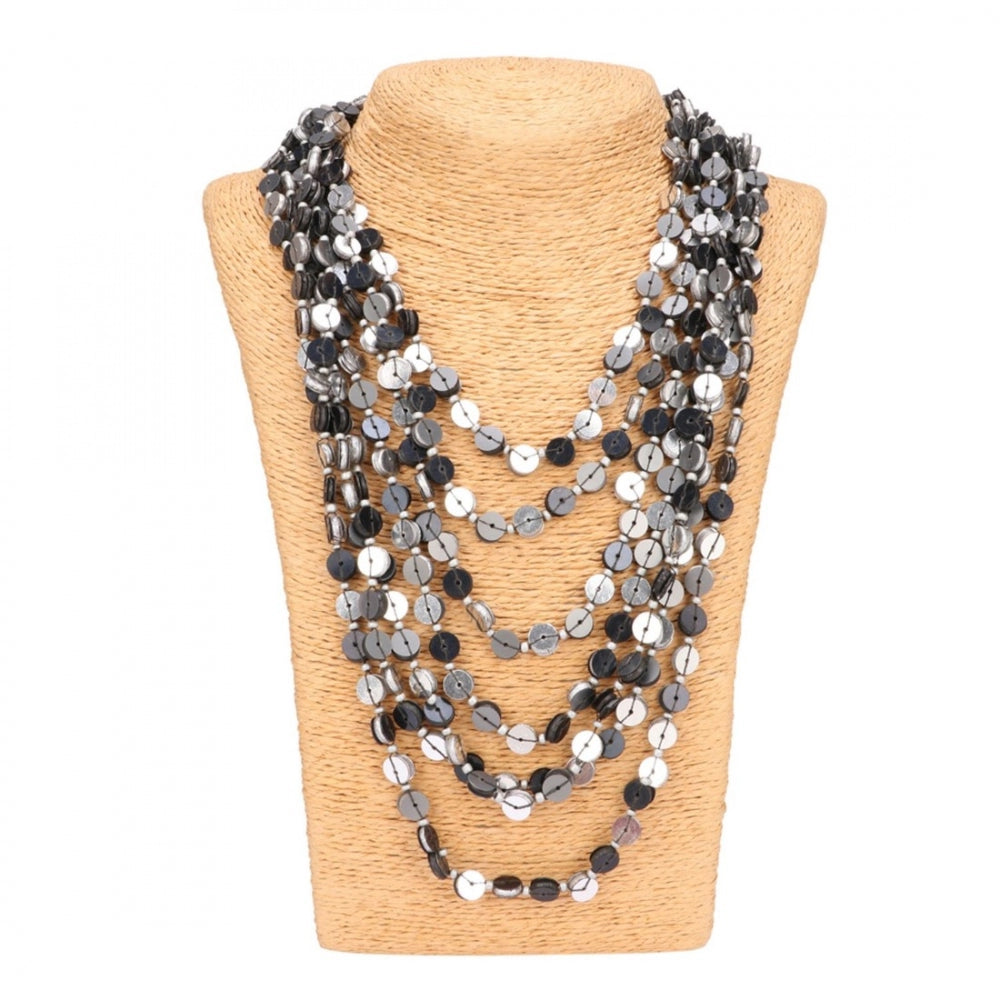 Fashion Jewellery Stylish Silver Black Beads Necklace (Color: Grey)