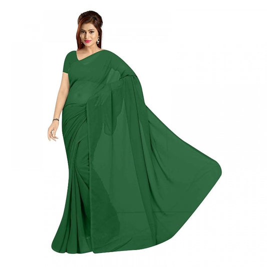 Amfyn Women's Georgette Plain Saree With Blouse (Dark Green, 5-6 Mtrs)