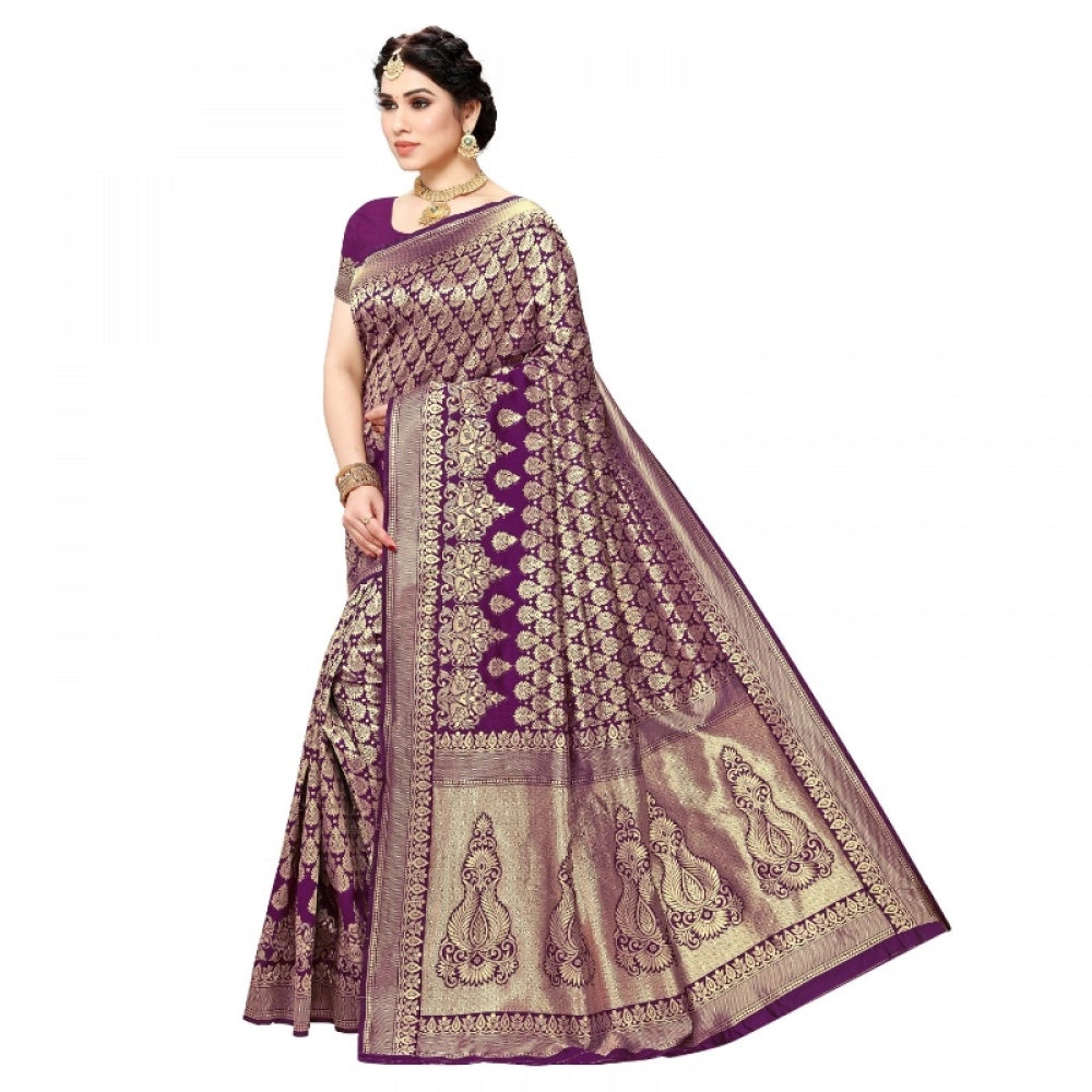 Amfyn Women's Jacquard Silk Kanjivaram Jacquard Silk Saree With Blouse (Jamli, 5-6 Mtrs)