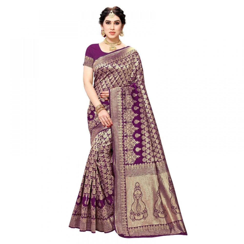 Amfyn Women's Jacquard Silk Kanjivaram Jacquard Silk Saree With Blouse (Jamli, 5-6 Mtrs)