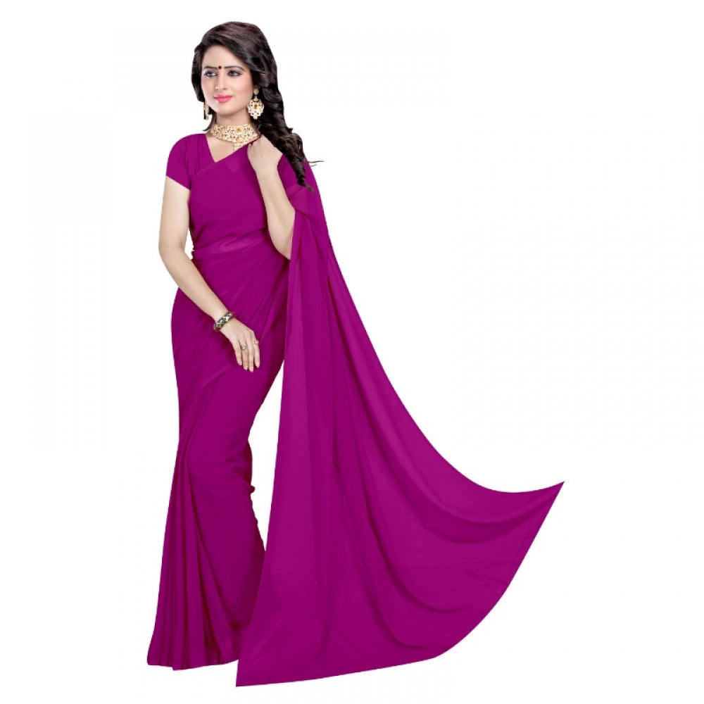 Amfyn Women's Georgette Plain Saree With Blouse (Jamli, 5-6 Mtrs)