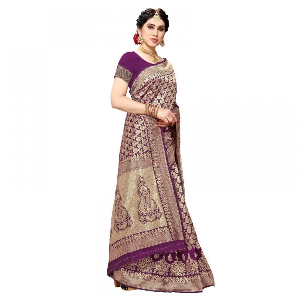 Amfyn Women's Jacquard Silk Kanjivaram Jacquard Silk Saree With Blouse (Jamli, 5-6 Mtrs)