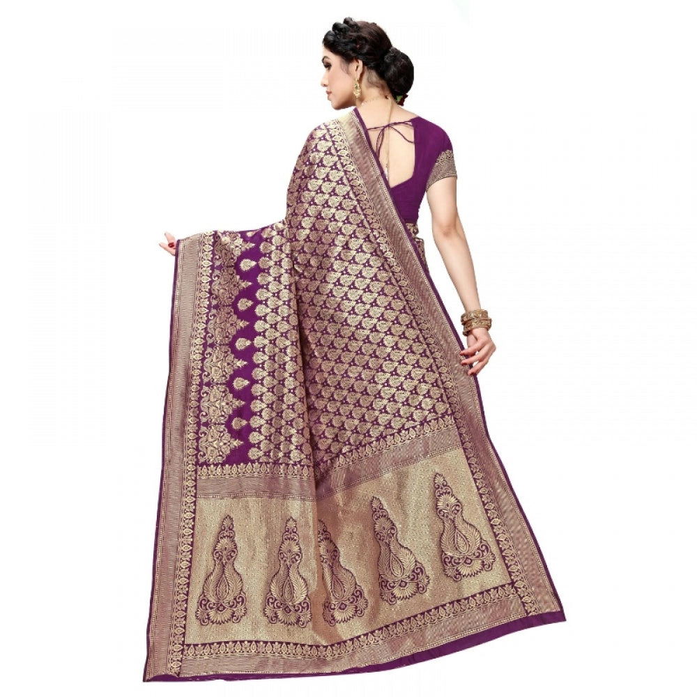 Amfyn Women's Jacquard Silk Kanjivaram Jacquard Silk Saree With Blouse (Jamli, 5-6 Mtrs)