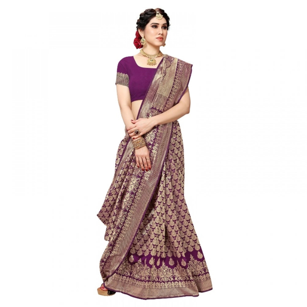 Amfyn Women's Jacquard Silk Kanjivaram Jacquard Silk Saree With Blouse (Jamli, 5-6 Mtrs)