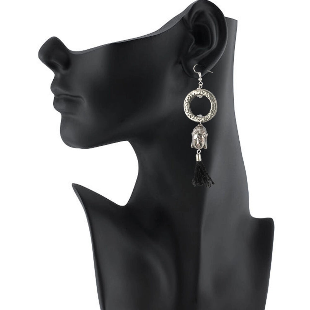 Fashion Women's Oxidized Silver plated Buddha Style Earring (Color: Black)