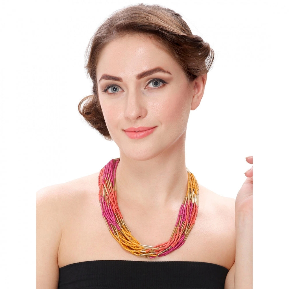 Fashion Women's Designer Elegant Multi Layer Multi Color Beads Necklace (Color: Multi Color)