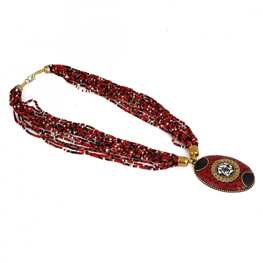 Fashion Women's Multicolor Tibetan Style Beads Necklace (Color: Red)