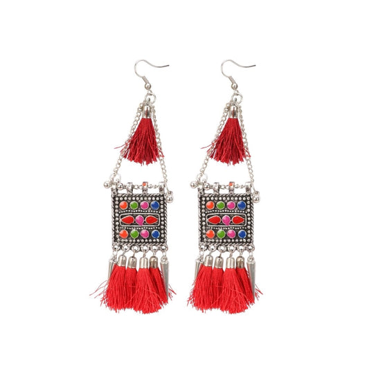 Fashion Women's Oxidize Gold plated Hook Dangler Hanging Tassels Earring (Color: Multi Color)