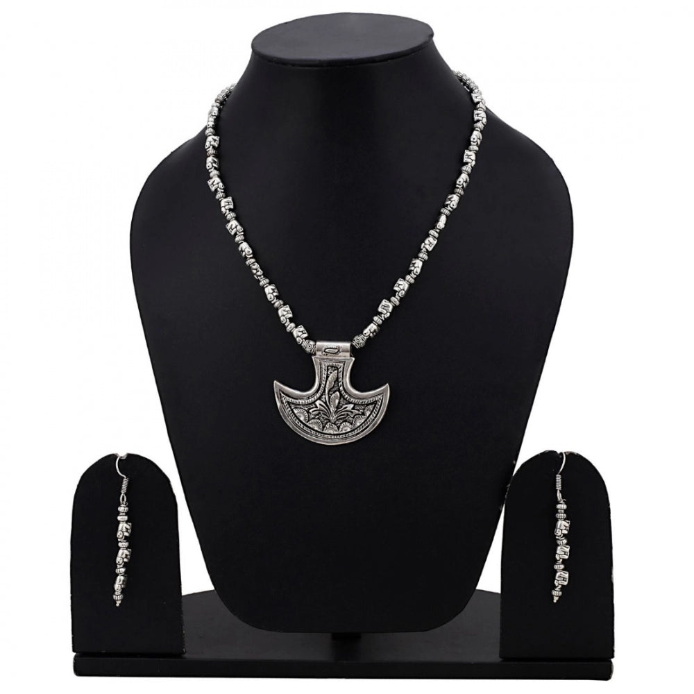 Fashion Silver Oxidised Contemporary German Silver Necklace Set For Women