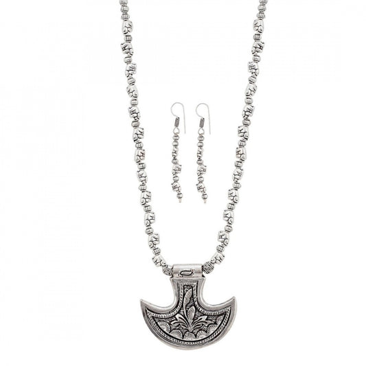 Fashion Silver Oxidised Contemporary German Silver Necklace Set For Women