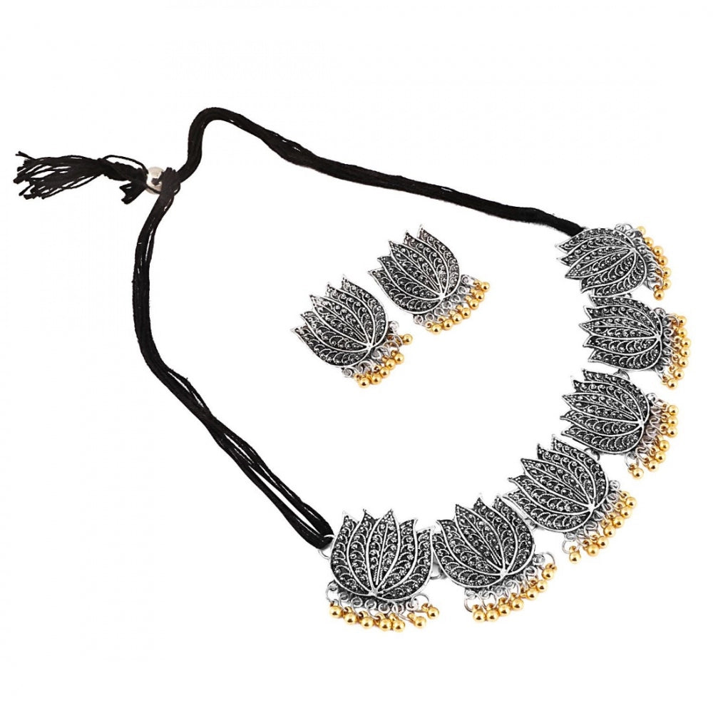 Fashion Antique Silver Oxidised Plated Tribal Afghani Necklace With Earrings Set For Women