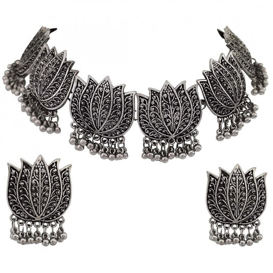 Fashion Antique Silver Oxidised Tribal Afghani Necklace With Earrings Set For Women