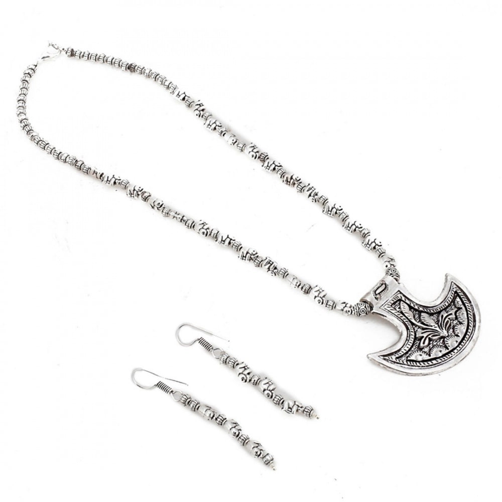 Fashion Silver Oxidised Contemporary German Silver Necklace Set For Women